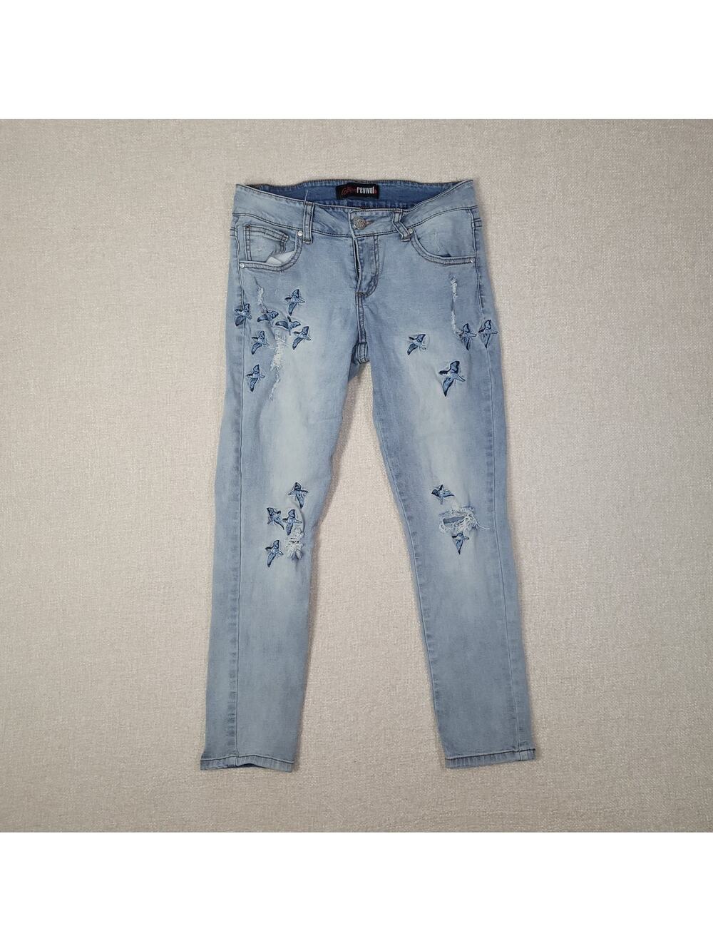 Love Revival Light Denim Jeans With Bird Print Size 7